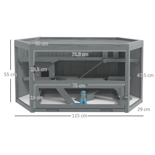 Cage Pour Petits Animaux En Bois à 3 Étages, Avec Couvercle Rabattable Et Fenêtre, Gris