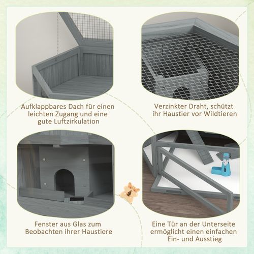 Cage Pour Petits Animaux En Bois à 3 Étages, Avec Couvercle Rabattable Et Fenêtre, Gris