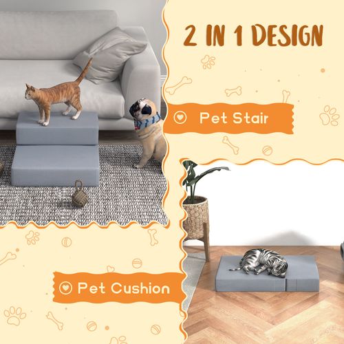 Escalier Pour Animaux Pliable 2 Marches Pour Chiens Et Chats En Gris, Taille L45 X B39 X H20 Cm