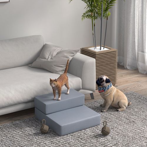 Escalier Pour Animaux Pliable 2 Marches Pour Chiens Et Chats En Gris, Taille L45 X B39 X H20 Cm