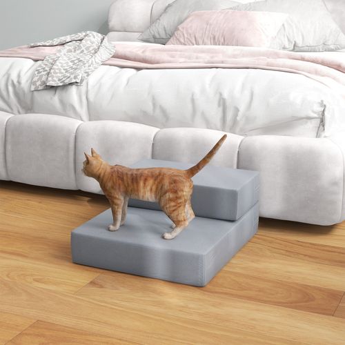 Escalier Pour Animaux Pliable 2 Marches Pour Chiens Et Chats En Gris, Taille L45 X B39 X H20 Cm