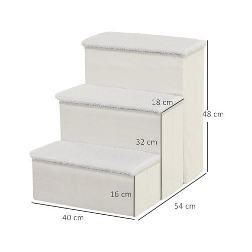 Escalier Pour Animaux Pliable En Mdf Avec 3 Marches Et Rangement, Blanc 40x54x48cm