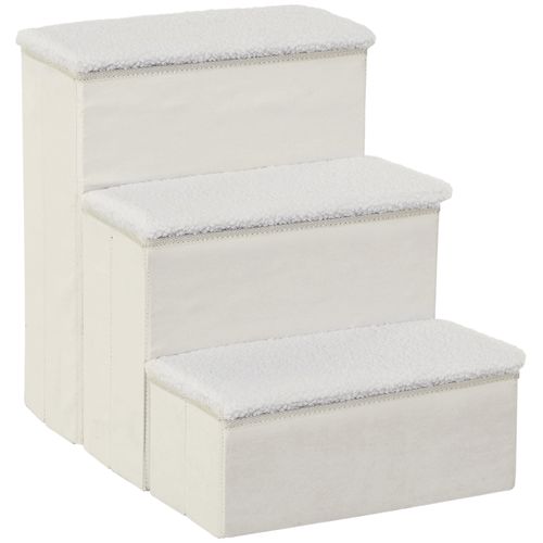 Escalier Pour Animaux Pliable En Mdf Avec 3 Marches Et Rangement, Blanc 40x54x48cm