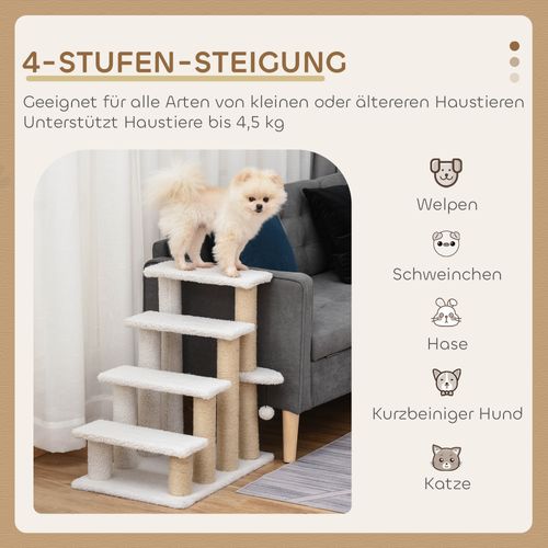 Escalier Pour Animaux En Bois Aggloméré, Peluche Et Jute, 4 Niveaux, Blanc