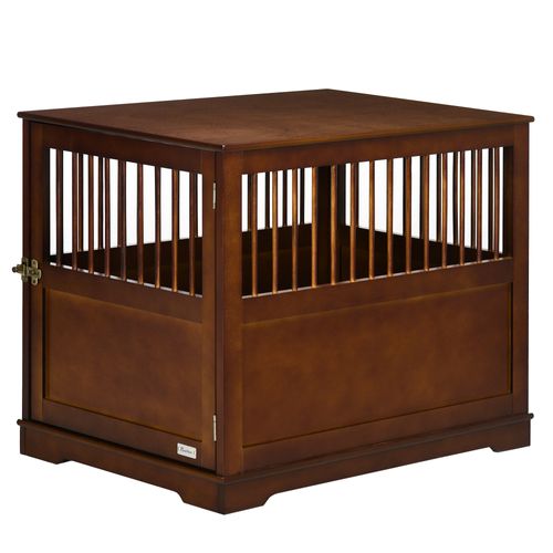 Cage Pour Chien Avec Plateau De Table En Bois, Avec Porte Verrouillable, Marron, 80,5x59,5x67,5cm