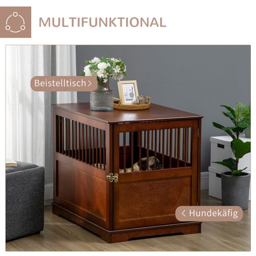 Cage Pour Chien Avec Plateau De Table En Bois, Avec Porte Verrouillable, Marron, 80,5x59,5x67,5cm