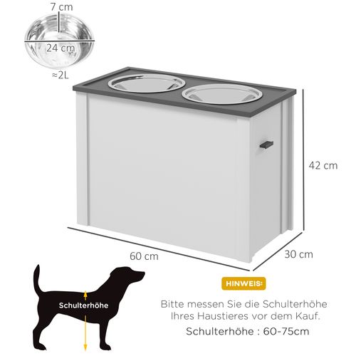 Station De Nourriture Pour Chien En Acier Inoxydable Avec Rangement, Blanc