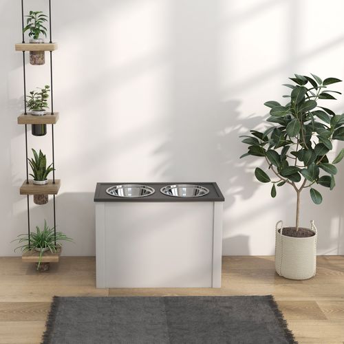 Station De Nourriture Pour Chien En Acier Inoxydable Avec Rangement, Blanc