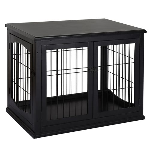 Caisse Pour Chien En Mdf Et Métal Avec Surface De Table Et Cage Pour Petits Animaux, Noir