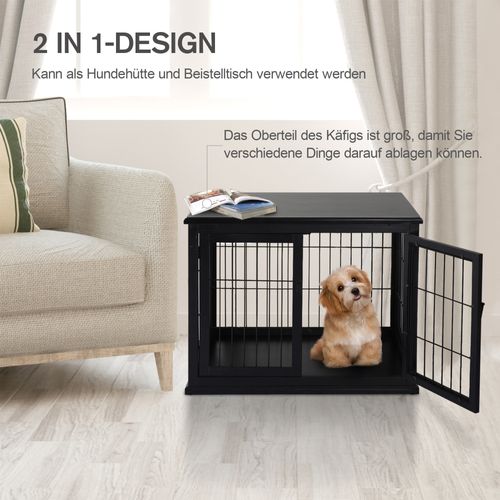 Caisse Pour Chien En Mdf Et Métal Avec Surface De Table Et Cage Pour Petits Animaux, Noir