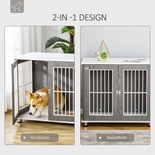 Caisse De Transport En Bois Avec Surface De Table Et Coussin Pour Petits Animaux, Gris Et Blanc