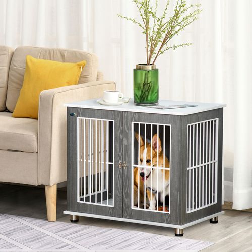 Caisse De Transport En Bois Avec Surface De Table Et Coussin Pour Petits Animaux, Gris Et Blanc