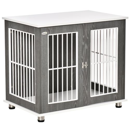 Caisse De Transport En Bois Avec Surface De Table Et Coussin Pour Petits Animaux, Gris Et Blanc
