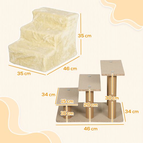 Escalier Pour Animaux 3 Marches Pluche Beige Pour Chat Jusqu'à 4,5 Kg