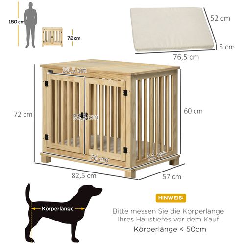 Cage Pour Chien En Bois Naturel Avec Coussin, Housse En Crème 82,5x57x72cm