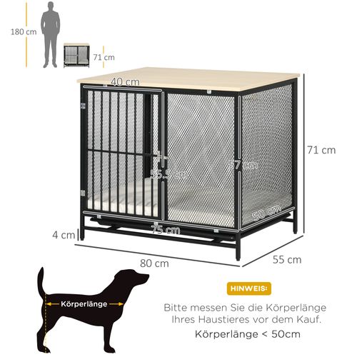 Kennel Pour Chien En Chêne Noir Avec Plateau, Coussin Et Bac Extensible, 80 X 55 X 71 Cm