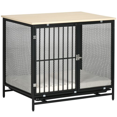 Kennel Pour Chien En Chêne Noir Avec Plateau, Coussin Et Bac Extensible, 80 X 55 X 71 Cm