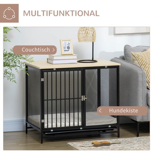 Kennel Pour Chien En Chêne Noir Avec Plateau, Coussin Et Bac Extensible, 80 X 55 X 71 Cm