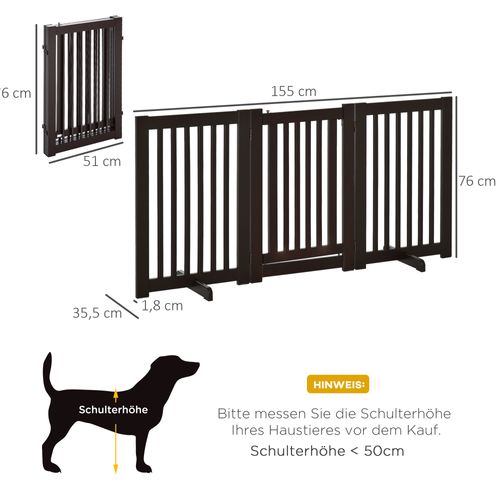 Clôture chien, Grille De Protection Freestanding En Bois, Ajustable Et Pliable, Marron Foncé