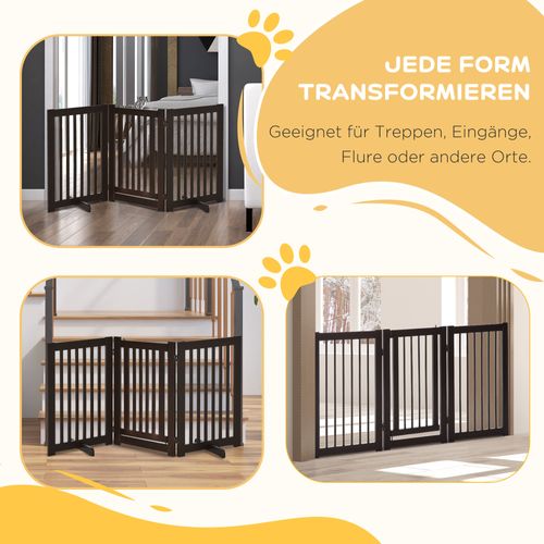Clôture chien, Grille De Protection Freestanding En Bois, Ajustable Et Pliable, Marron Foncé