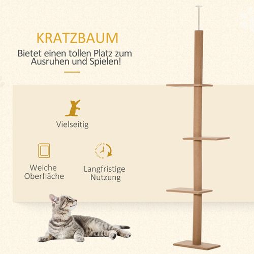 Arbre à Chat Ajustable En Bois, Pour Grimper Et Jouer, Couleur Beige, 43x27x228-260cm