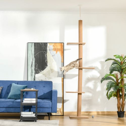 Arbre à Chat Ajustable En Bois, Pour Grimper Et Jouer, Couleur Beige, 43x27x228-260cm