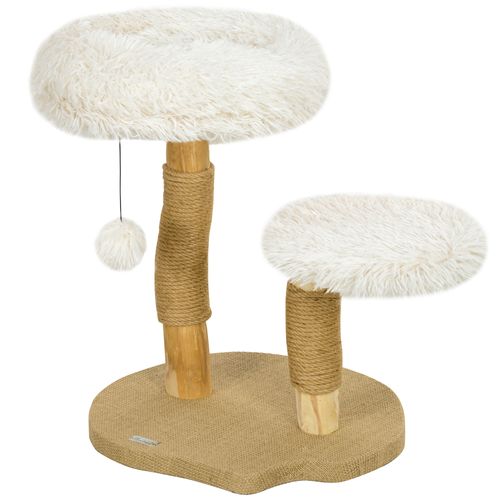 Arbre à Chat En Bois De Poirier 61,5 Cm Haut Avec Balle, Lits Et Griffoir, Blanc