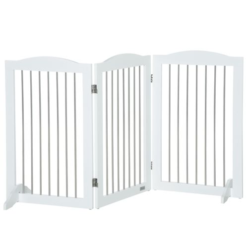 Grille De Sécurité Pour Chien En Métal Pliable Avec 3 Panneaux, Blanc 154x30x80cm