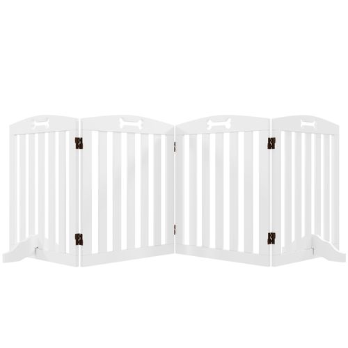 Barrière Pour Chien Pliable 4 Pièces En Métal Avec 2 Pieds De Support, Blanc