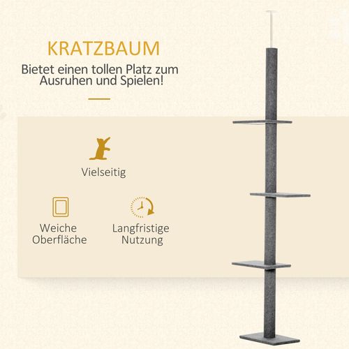 Arbre à Chat En Bois Réglable En Hauteur 228-260 Cm Pour Jouer Et Se Détendre, Gris