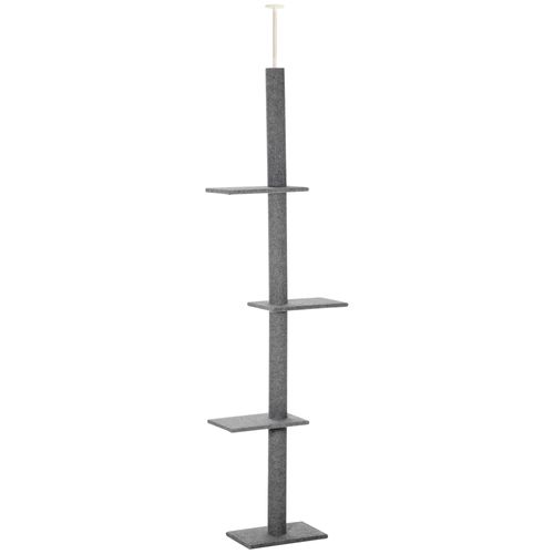 Arbre à Chat En Bois Réglable En Hauteur 228-260 Cm Pour Jouer Et Se Détendre, Gris