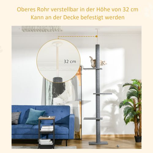 Arbre à Chat En Bois Réglable En Hauteur 228-260 Cm Pour Jouer Et Se Détendre, Gris