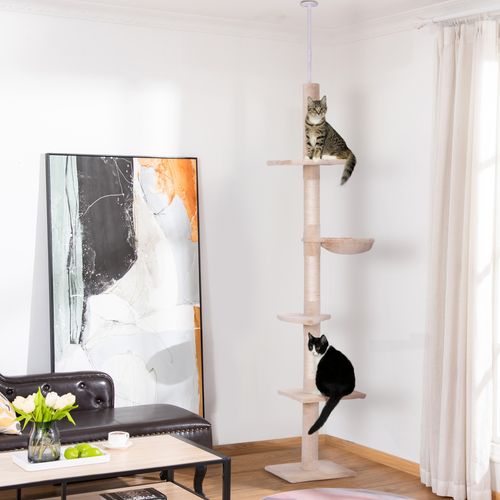 Arbre à Chat En Tissu Résistant Hauteur Réglable De 230 à 260 Cm, Beige