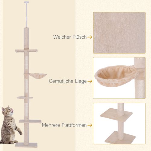 Arbre à Chat En Tissu Résistant Hauteur Réglable De 230 à 260 Cm, Beige