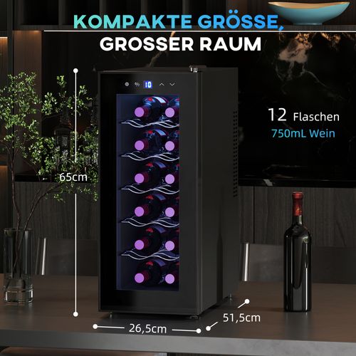 Réfrigérateur à Vin 12 Bouteilles 30l Thermoélectrique Avec Porte En Verre, LED, Noir