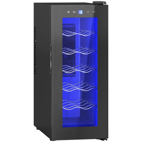 Réfrigérateur à Vin 12 Bouteilles 30l Thermoélectrique Avec Porte En Verre, LED, Noir