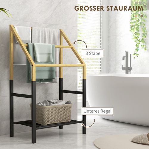 Porte-serviettes Debout En Métal Avec Étagère 3 Barres Pour Serviettes 51 X 31 X 85,5 Cm