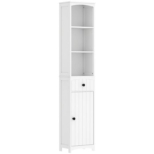 Armoire De Salle De Bain En Bois Avec 3 Étagères, 1 Tiroir, Blanc, 34x24x170,5cm
