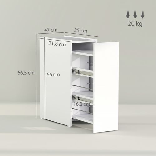 Meuble De Salle De Bain Étroit,bois, Armoire De Toilette Avec Roues,tiroir,3 Étagères,47x25x66,5 Cm