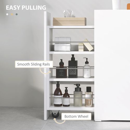 Meuble De Salle De Bain Étroit,bois, Armoire De Toilette Avec Roues,tiroir,3 Étagères,47x25x66,5 Cm