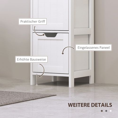 Armoire De Salle De Bain En Bois Avec 3 Tiroirs Et 2 Compartiments Ouverts, Blanc