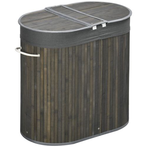 Panier à Linge 100l En Bambou Avec Couvercle, 2 Sacs Amovibles, Pour Salle De Bain, Gris