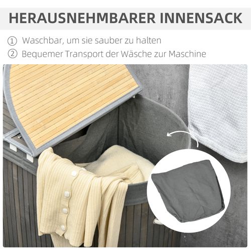 Panier à Linge 100l En Bambou Avec Couvercle, 2 Sacs Amovibles, Pour Salle De Bain, Gris