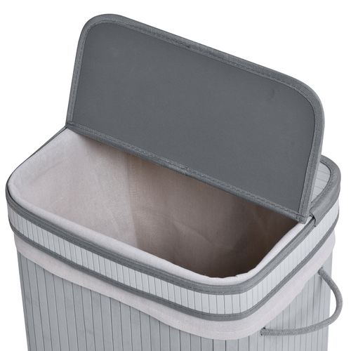 Panier à Linge En Bambou Étroit 70 L Avec Couvercle, Sac à Linge Amovible, Gris
