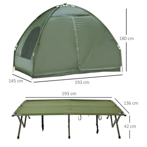 Lit De Camping Surélevé En Taffetas Avec Tente Dôme Et Matelas Pneumatique, Vert