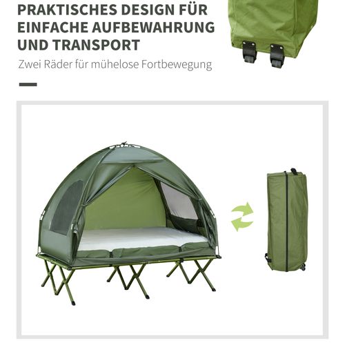 Lit De Camping Surélevé En Taffetas Avec Tente Dôme Et Matelas Pneumatique, Vert