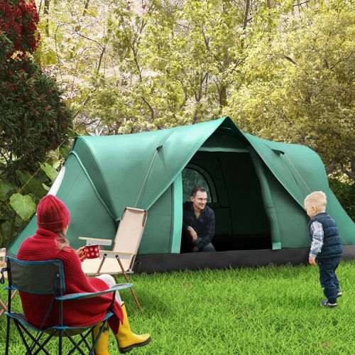 Tente De Camping Tunnel 5-6 Personnes, Polyester, Avec Sardines, 4,55x2,3x1,8m, Vert Armée Et Noir