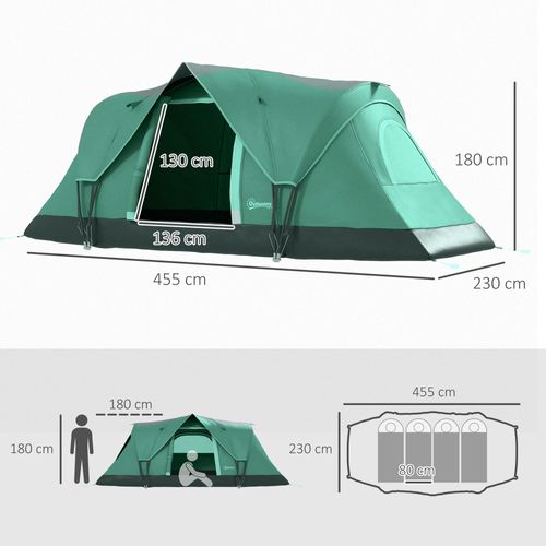 Tente De Camping Tunnel 5-6 Personnes, Polyester, Avec Sardines, 4,55x2,3x1,8m, Vert Armée Et Noir