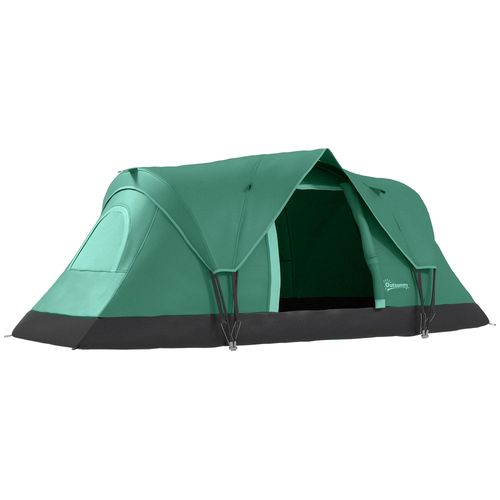 Tente De Camping Tunnel 5-6 Personnes, Polyester, Avec Sardines, 4,55x2,3x1,8m, Vert Armée Et Noir