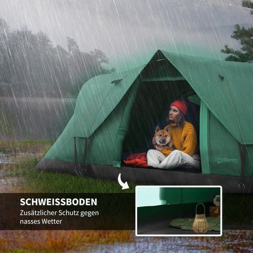 Tente De Camping Tunnel 5-6 Personnes, Polyester, Avec Sardines, 4,55x2,3x1,8m, Vert Armée Et Noir